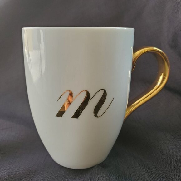 World Market Gold M Coffee Mug White Ceramic 16 oz Capacity - Picture 1 of 6